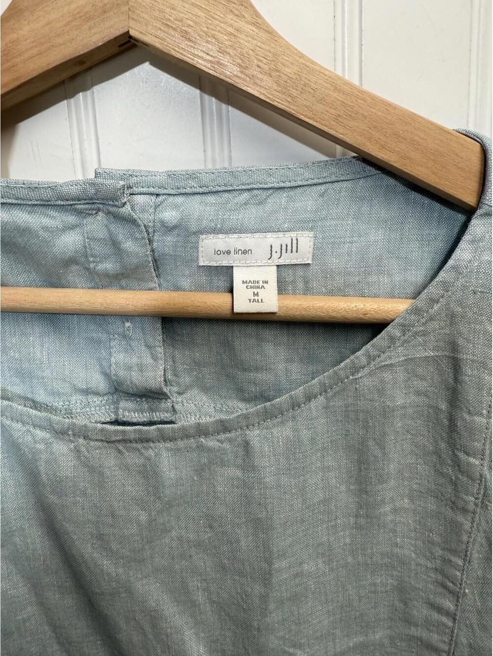 J. Jill Love Linen Midi Shift Dress Solid Blue Sleeveless Summer MEDIUM TALL MT - Picture 3 of 8